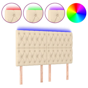 Sänggavel LED gräddvit 144x7x118/128 cm tyg