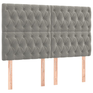 Sänggavel LED ljusgrå 144x7x118/128 cm sammet