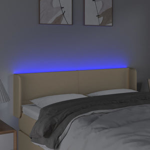 Sänggavel LED gräddvit 147x16x78/88 cm tyg