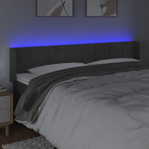 Sänggavel LED mörkgrå 203x16x78/88 cm sammet