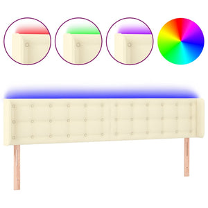 Sänggavel LED gräddvit 163x16x78/88 cm konstläder