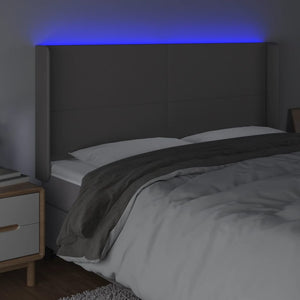 Sänggavel LED grå 183x16x118/128 cm konstläder