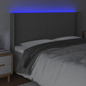 Sänggavel LED grå 203x16x118/128 cm konstläder