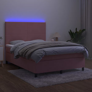 Ramsäng med madrass rosa & LED 140x190 cm sammet