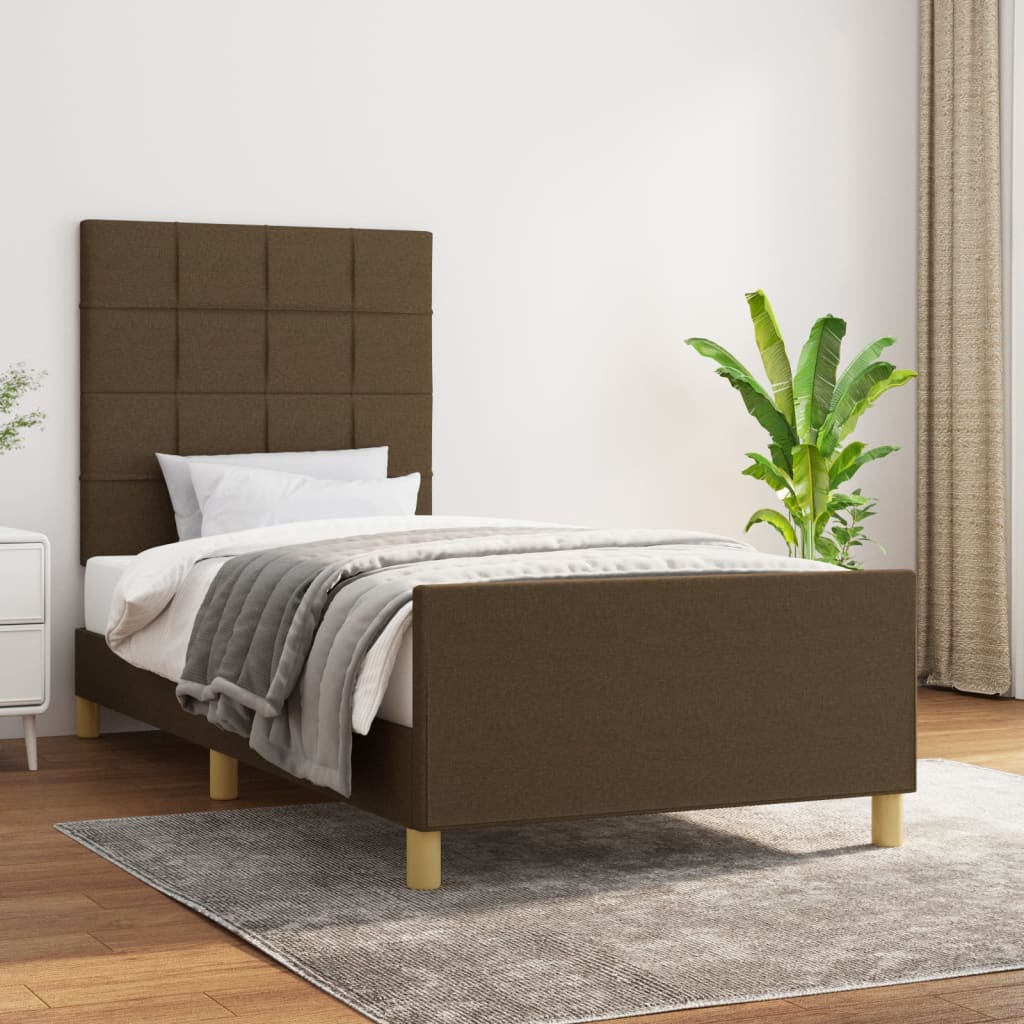 Sängram utan madrass mörkbrun 100x200 cm tyg