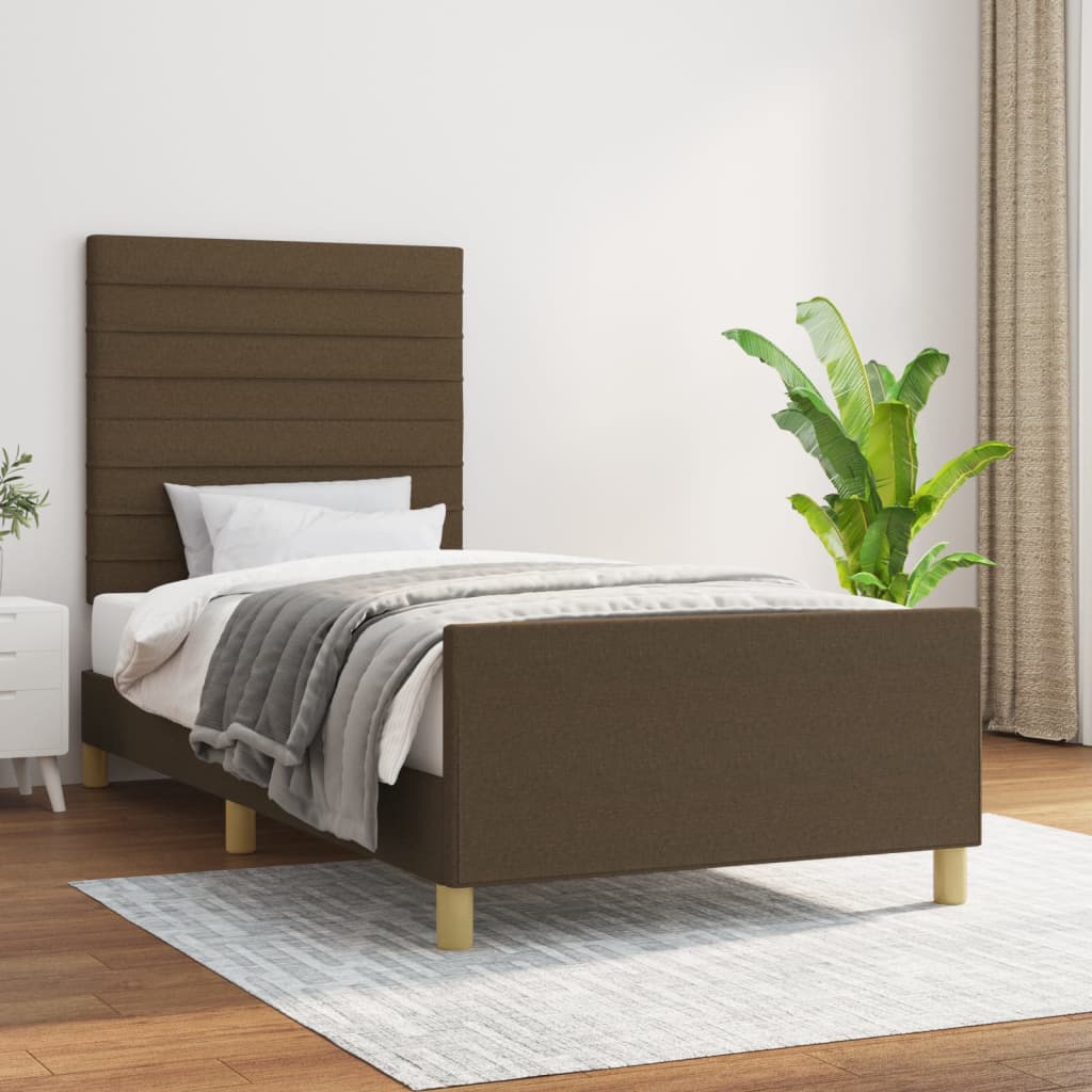 Sängram utan madrass mörkbrun 90x200 cm tyg