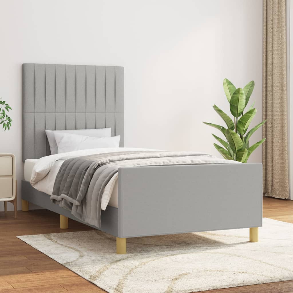 Sängram utan madrass ljusgrå 90x200 cm tyg