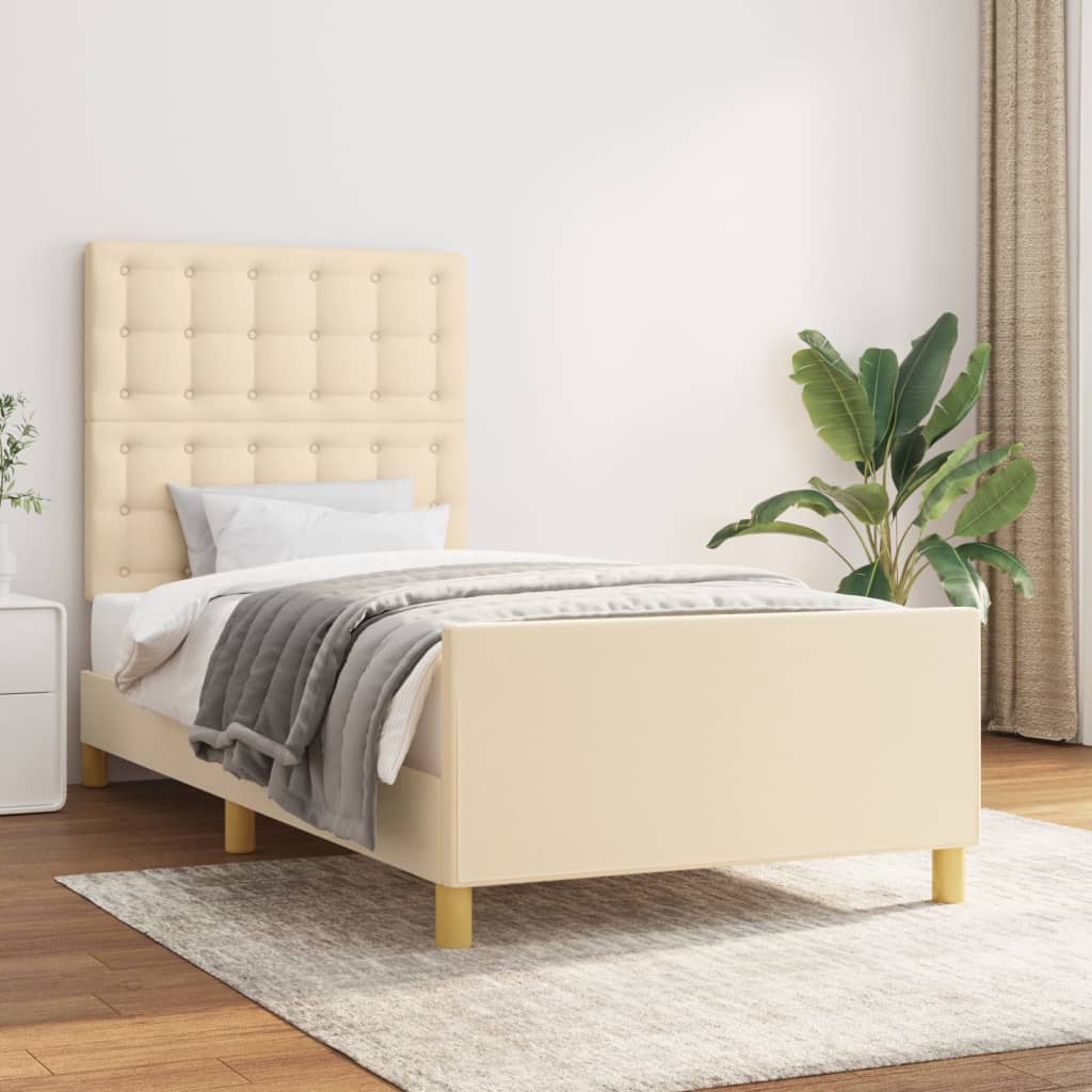 Sängram utan madrass gräddvit 100x200 cm tyg