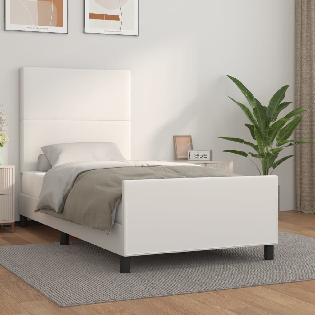 Sängram med huvudgavel vit 90x190 cm konstläder