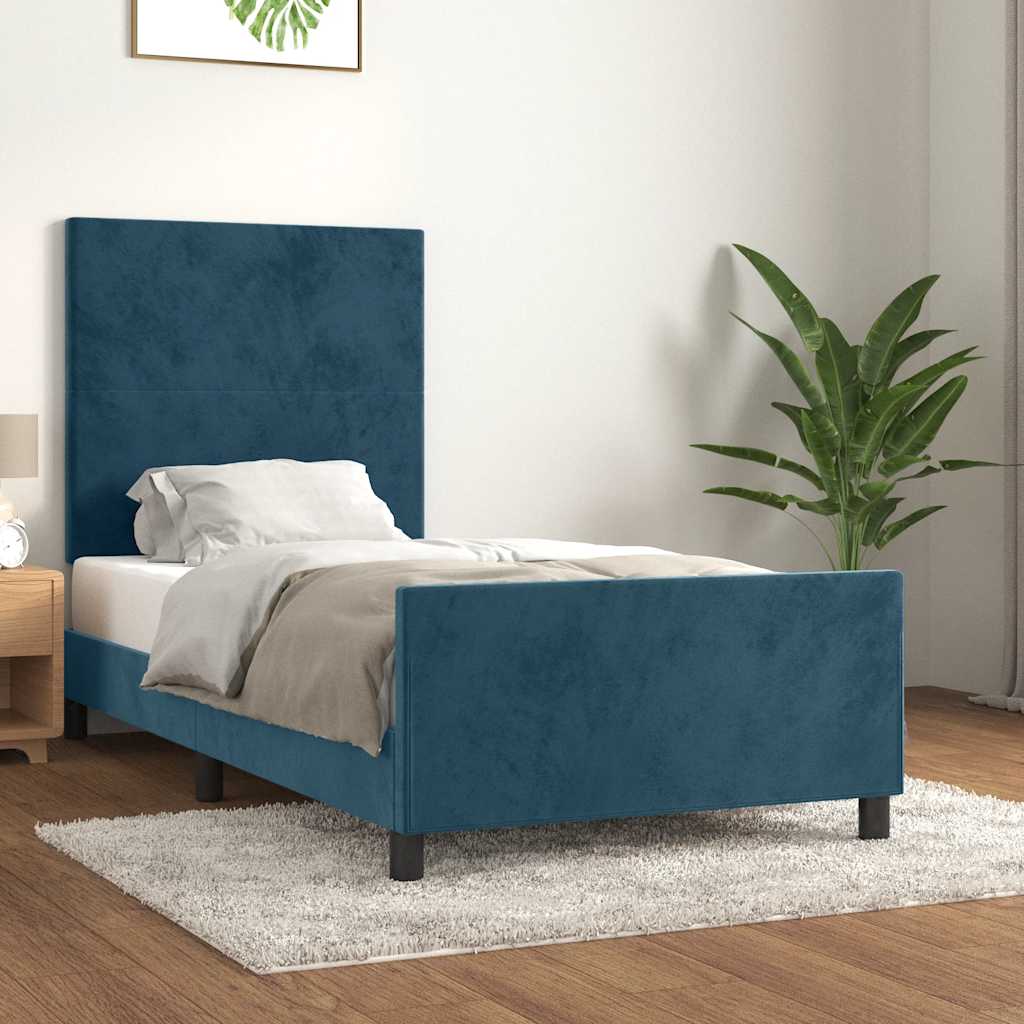 Sängram utan madrass mörkblå 90x190 cm sammet