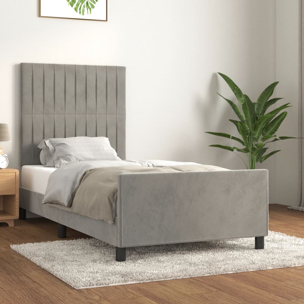Sängram utan madrass ljusgrå 100x200 cm sammet