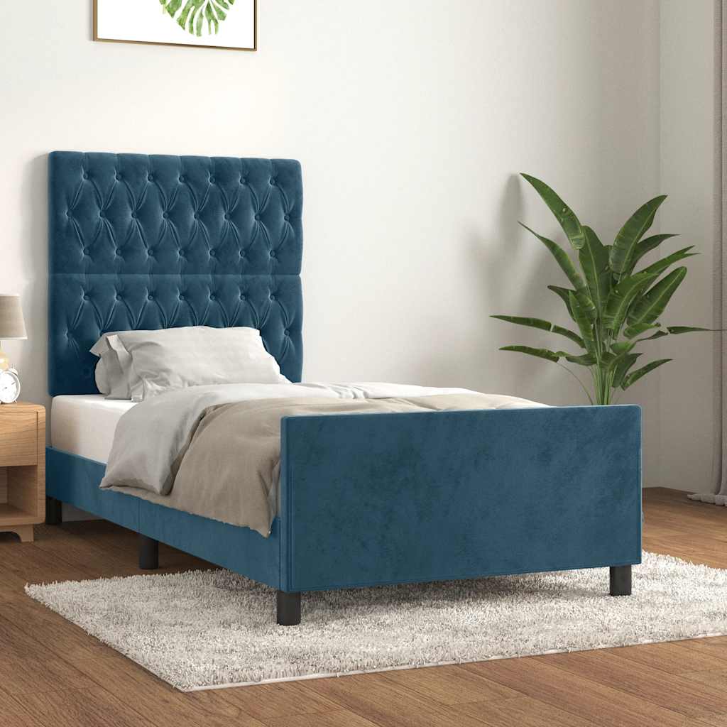 Sängram utan madrass mörkblå 90x190 cm sammet