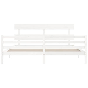 Sängram med huvudgavel vit 200x200 cm massivt trä