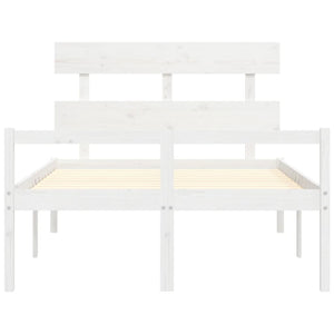 Sängram med sänggavel vit massivt trä