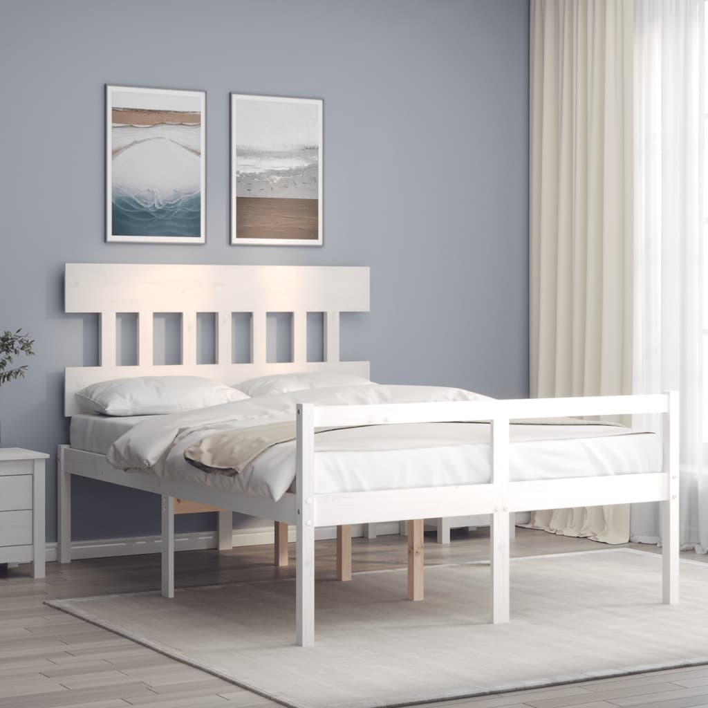 Sängram med sänggavel vit 120x200 cm massivt trä