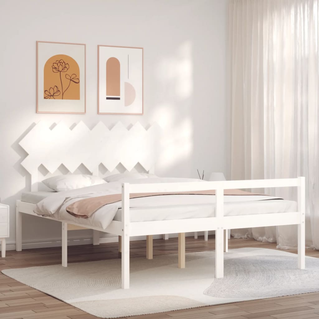 Sängram med sänggavel vit 140x190 cm massivt trä