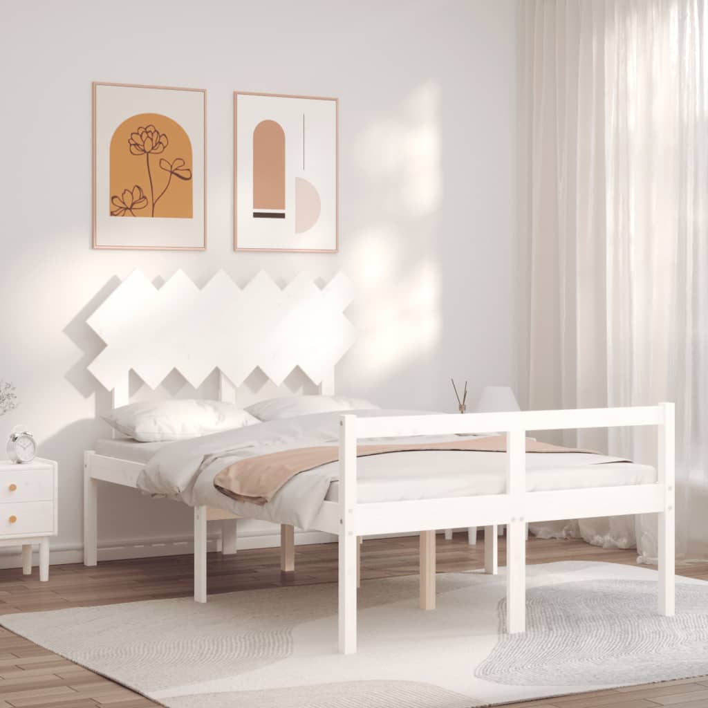 Sängram med sänggavel vit 120x200 cm massivt trä