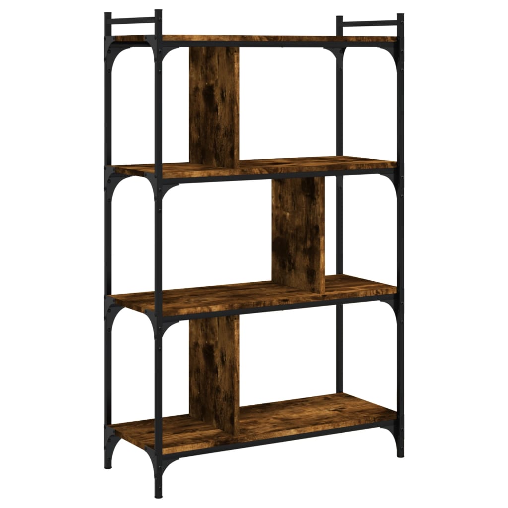 Bokhylla 4 hyllplan rökfärgad ek 76x32x123 cm konstruerat trä