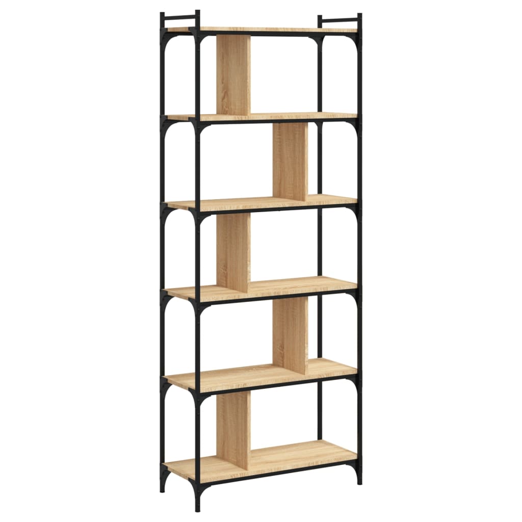 Bokhylla 6 hyllplan sonoma-ek 76x32x192 cm konstruerat trä