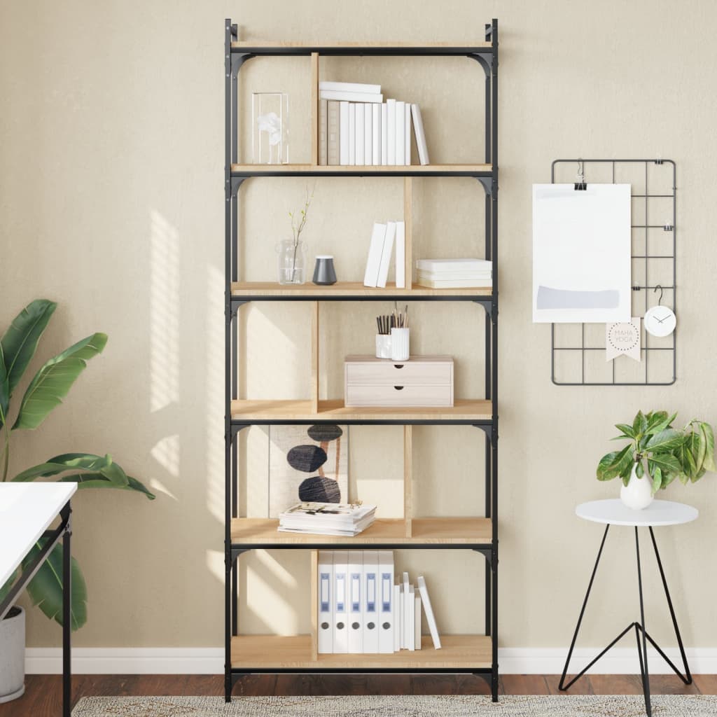 Bokhylla 6 hyllplan sonoma-ek 76x32x192 cm konstruerat trä