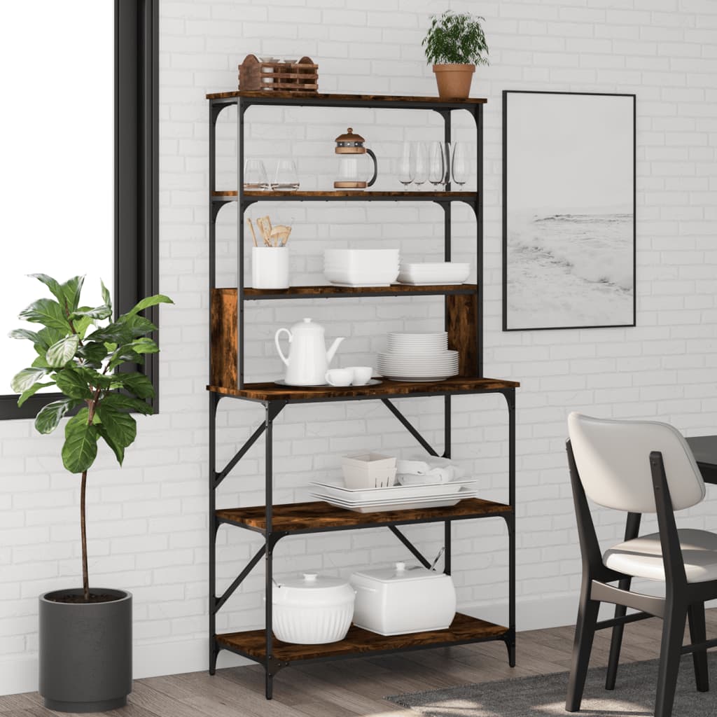 Kökshylla 6 hyllplan rökfärgad ek 90x40x180 cm konstruerat trä