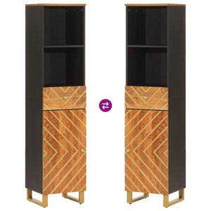 Badrumsskåp brun och svart 38x33,5x160 cm massivt mangoträ