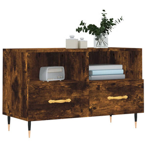 Tv-bänk rökfärgad ek 80x36x50 cm konstruerat trä