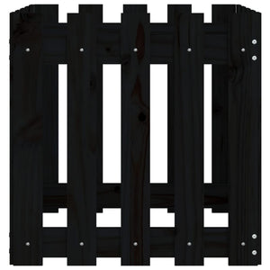 Odlingslåda med staket-design svart 50x50x50 cm massiv furu