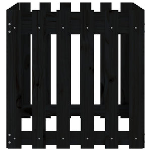 Odlingslåda med staket-design svart 60x60x60 cm massiv furu