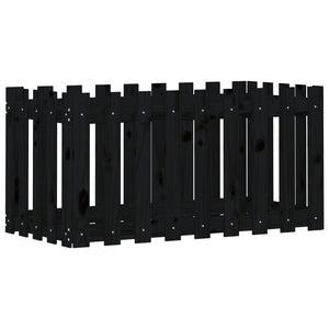 Odlingslåda med staket-design svart 100x50x50 cm massiv furu