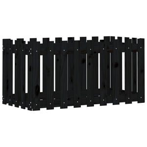 Odlingslåda med staket-design svart 100x50x50 cm massiv furu