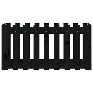 Odlingslåda med staket-design svart 100x50x50 cm massiv furu