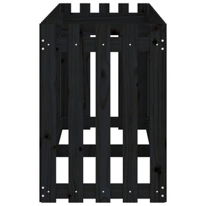 Odlingslåda med staket-design svart 200x50x70 cm massiv furu