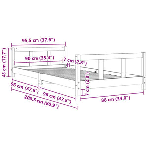 Sängram för barnsäng 90x200 cm massiv furu