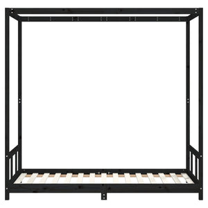 Sängram för barn svart 90x190 cm massiv furu