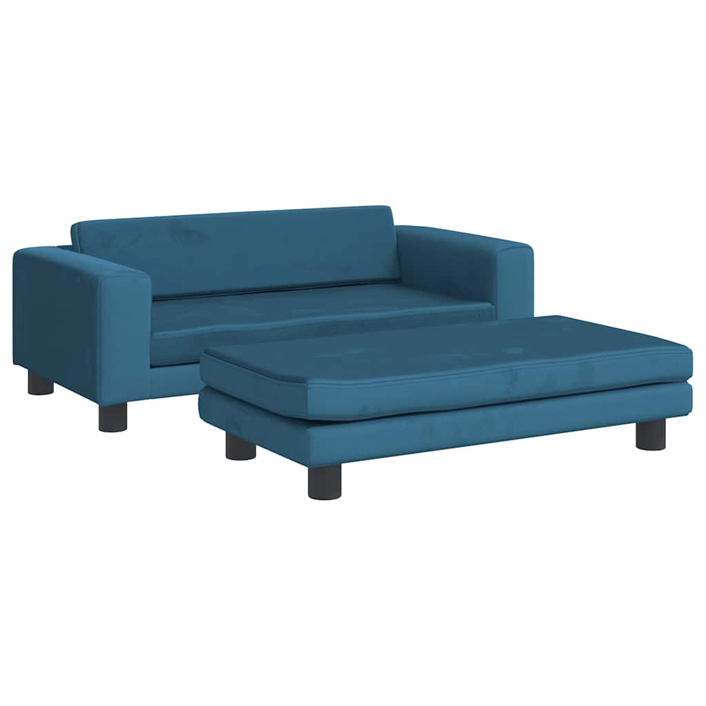 Barnsoffa med fotpall blå 100x50x30 cm sammet