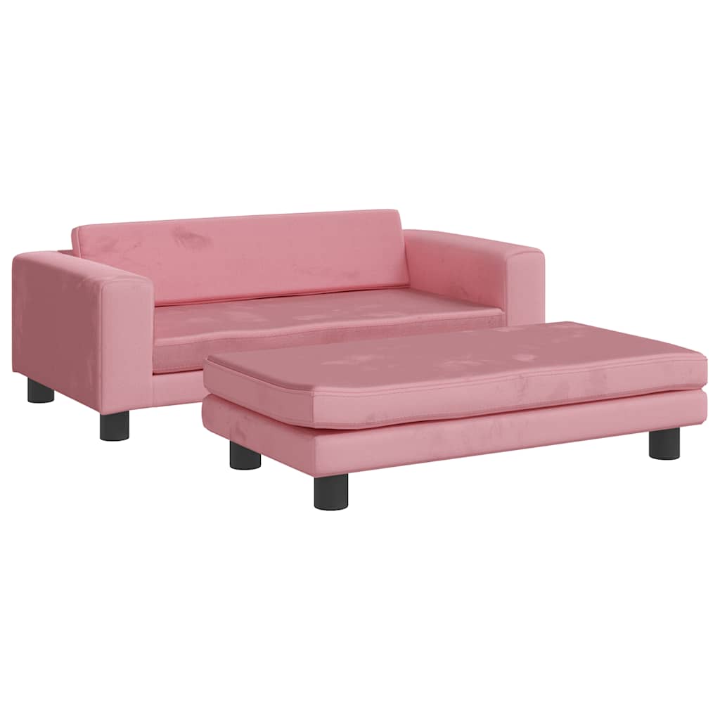 Barnsoffa med fotpall rosa 100x50x30 cm sammet
