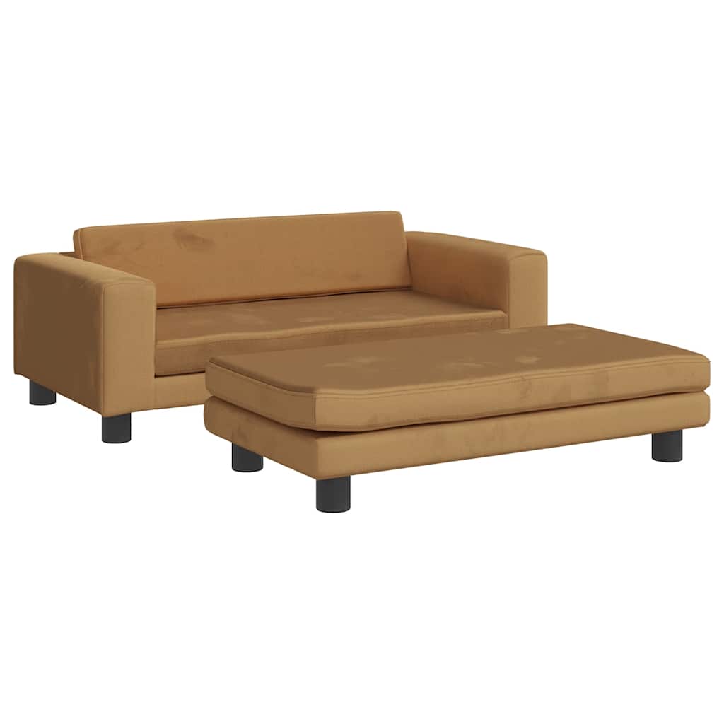 Barnsoffa med fotpall brun 100x50x30 cm sammet