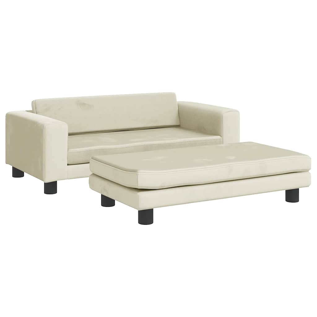 Barnsoffa med fotpall gräddvit 100x50x30 cm sammet