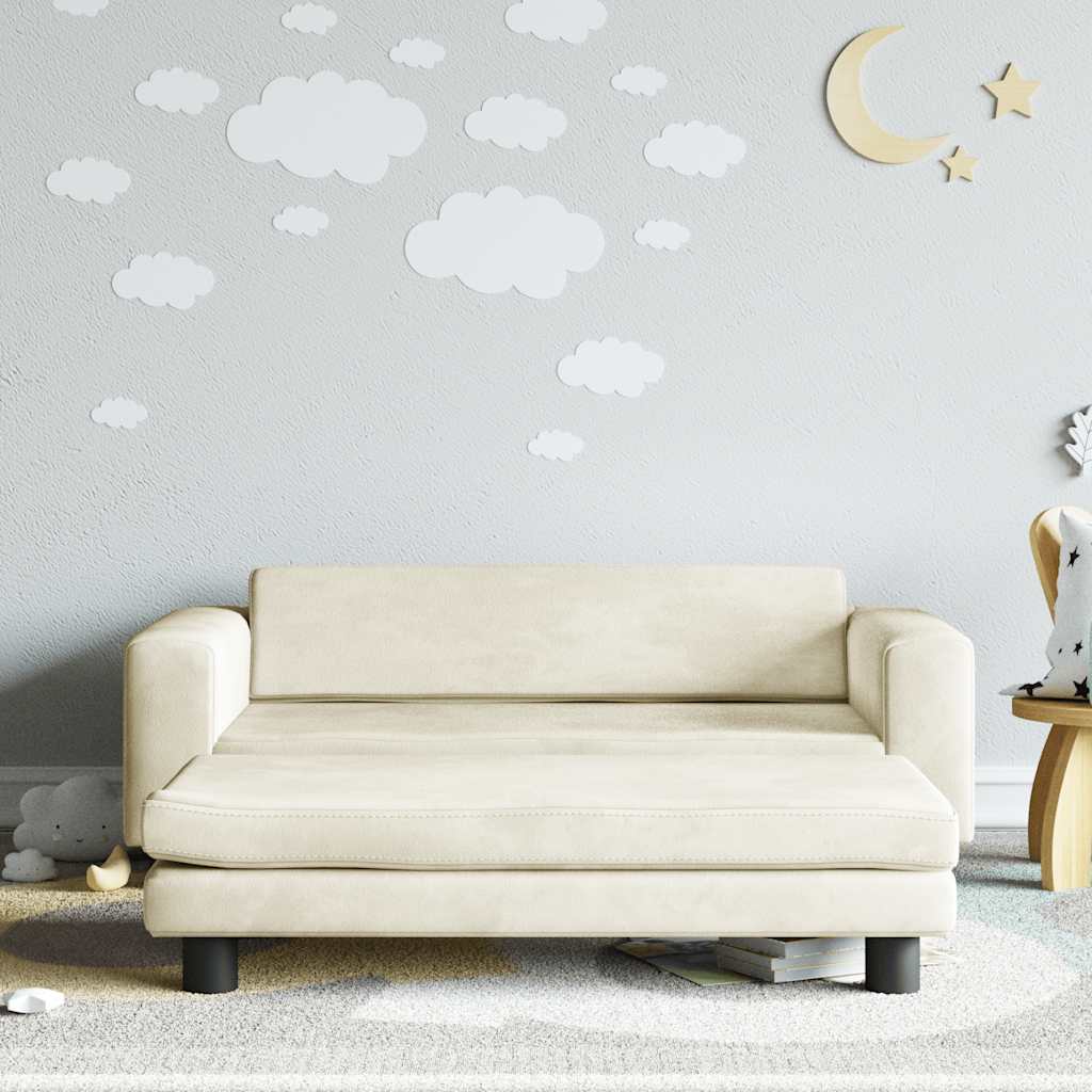 Barnsoffa med fotpall gräddvit 100x50x30 cm sammet