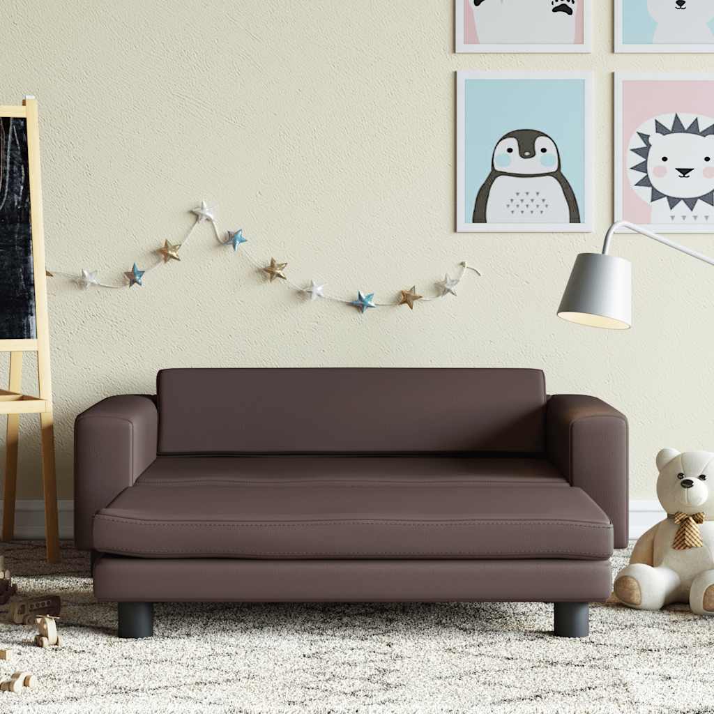 Barnsoffa med fotpall brun 100x50x30 cm konstläder