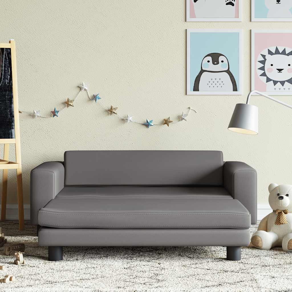 Barnsoffa med fotpall grå 100x50x30 cm konstläder