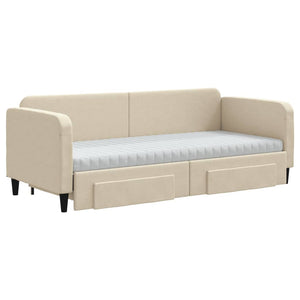 Dagbädd utdragbar med lådor gräddvit 80x200 cm tyg