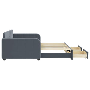 Dagbädd utdragbar med lådor mörkgrå 90x190 cm sammet