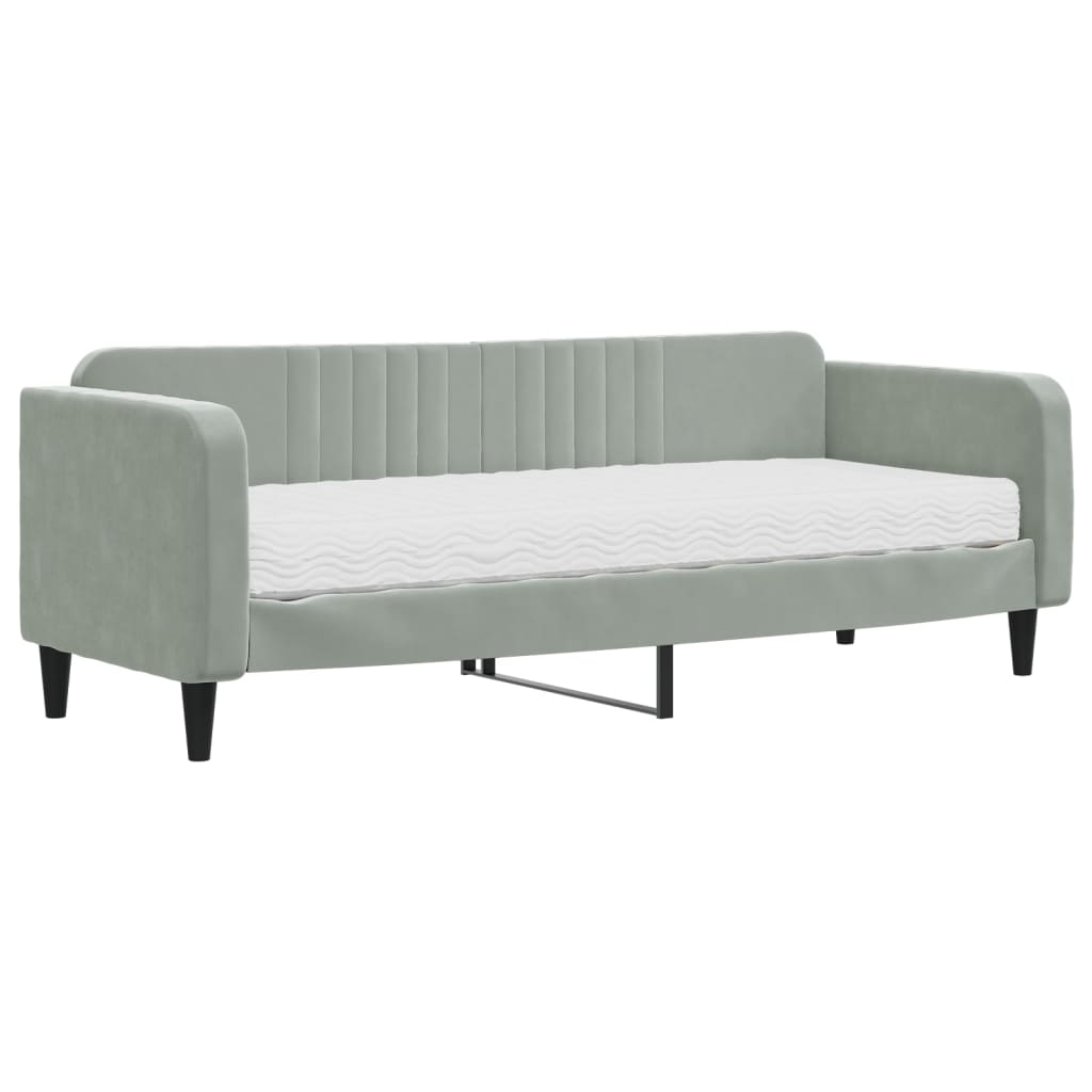 Dagbädd med madrass ljusgrå 80x200 cm sammet