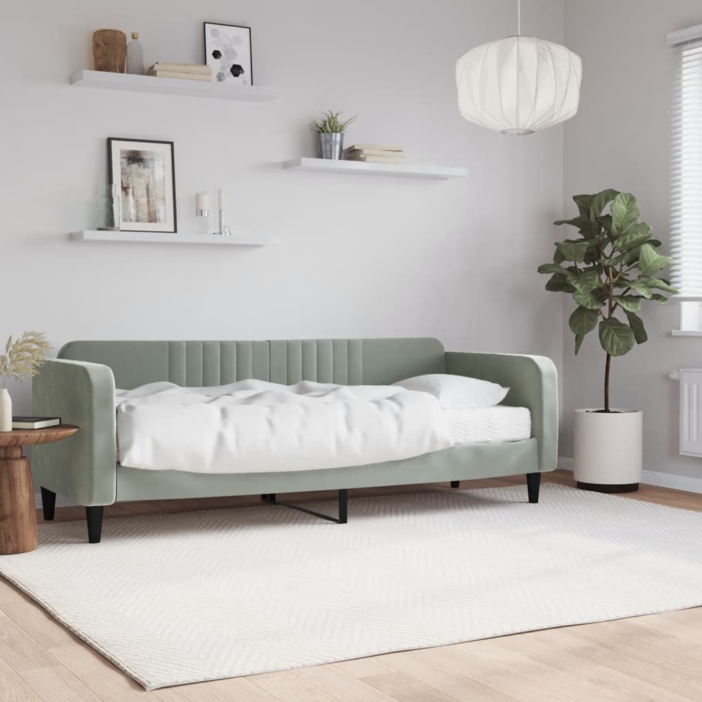 Dagbädd med madrass ljusgrå 80x200 cm sammet
