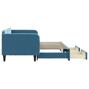 Dagbädd utdragbar med lådor blå 90x200 cm sammet