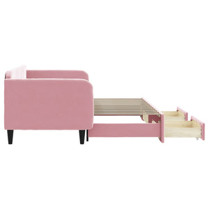 Dagbädd utdragbar med lådor rosa 90x200 cm sammet