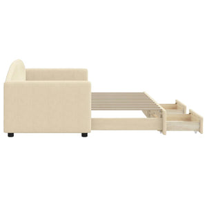 Dagbädd utdragbar med lådor gräddvit 80x200 cm tyg