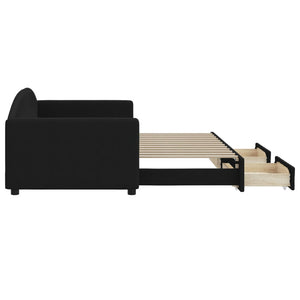 Dagbädd utdragbar med lådor svart 90x200 cm tyg